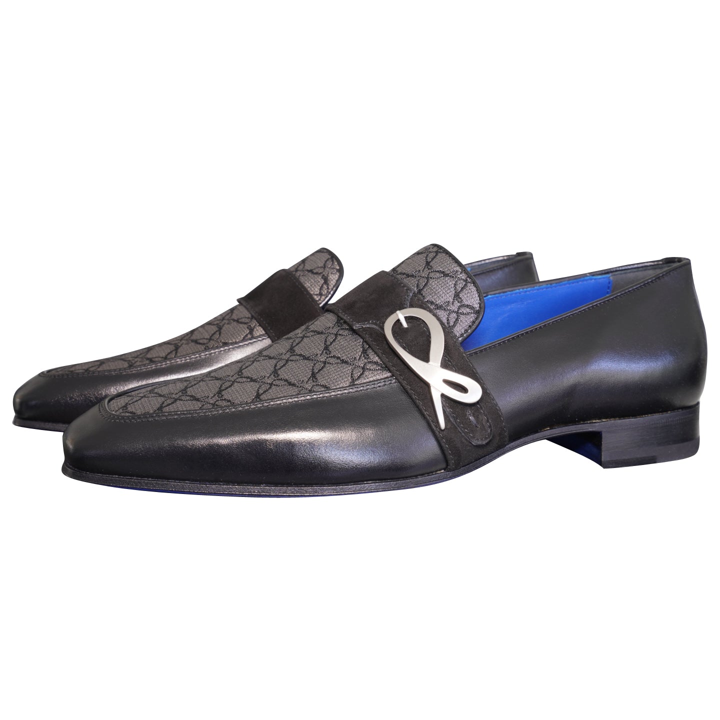 Charcoal Nero Logo Monk Loafers With Silver Buckle