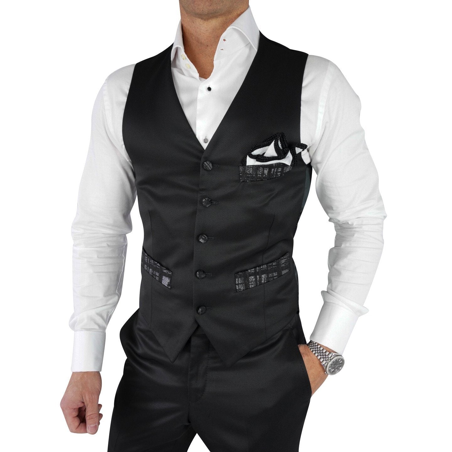 Black Silver Astrato Naked Ciottoli Waistcoat