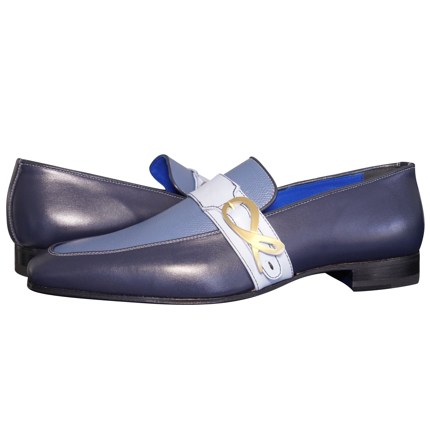 Blu Maya Leather Monk Strap loafer With Gold Buckle
