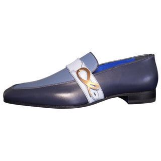 Blu Maya Leather Monk Strap loafer With Rose Gold Buckle
