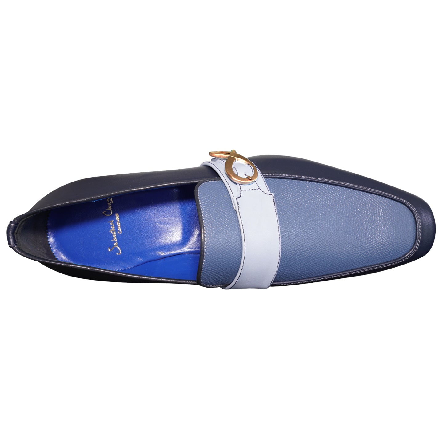 Blu Maya Leather Monk Strap loafer With Rose Gold Buckle