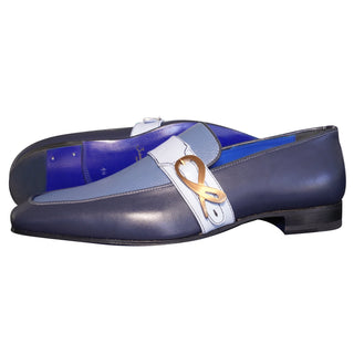 Blu Maya Leather Monk Strap loafer With Rose Gold Buckle