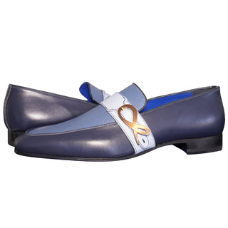 Blu Maya Leather Monk Strap loafer With Rose Gold Buckle