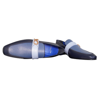 Blu Maya Leather Monk Strap loafer With Rose Gold Buckle