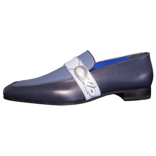 Blu Maya Leather Monk Strap loafer With Silver Buckle
