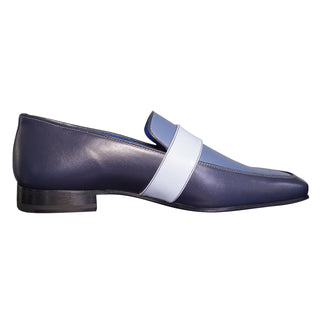Blu Maya Leather Monk Strap loafer With Rose Gold Buckle