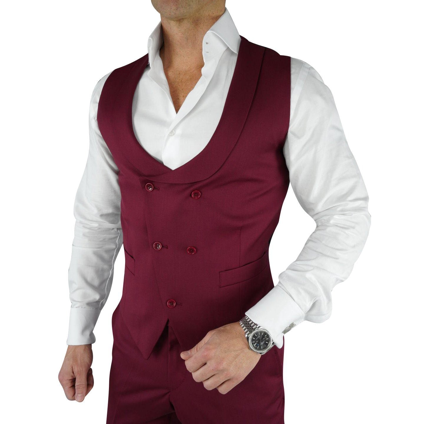 Burgundy Double Breasted Waistcoat