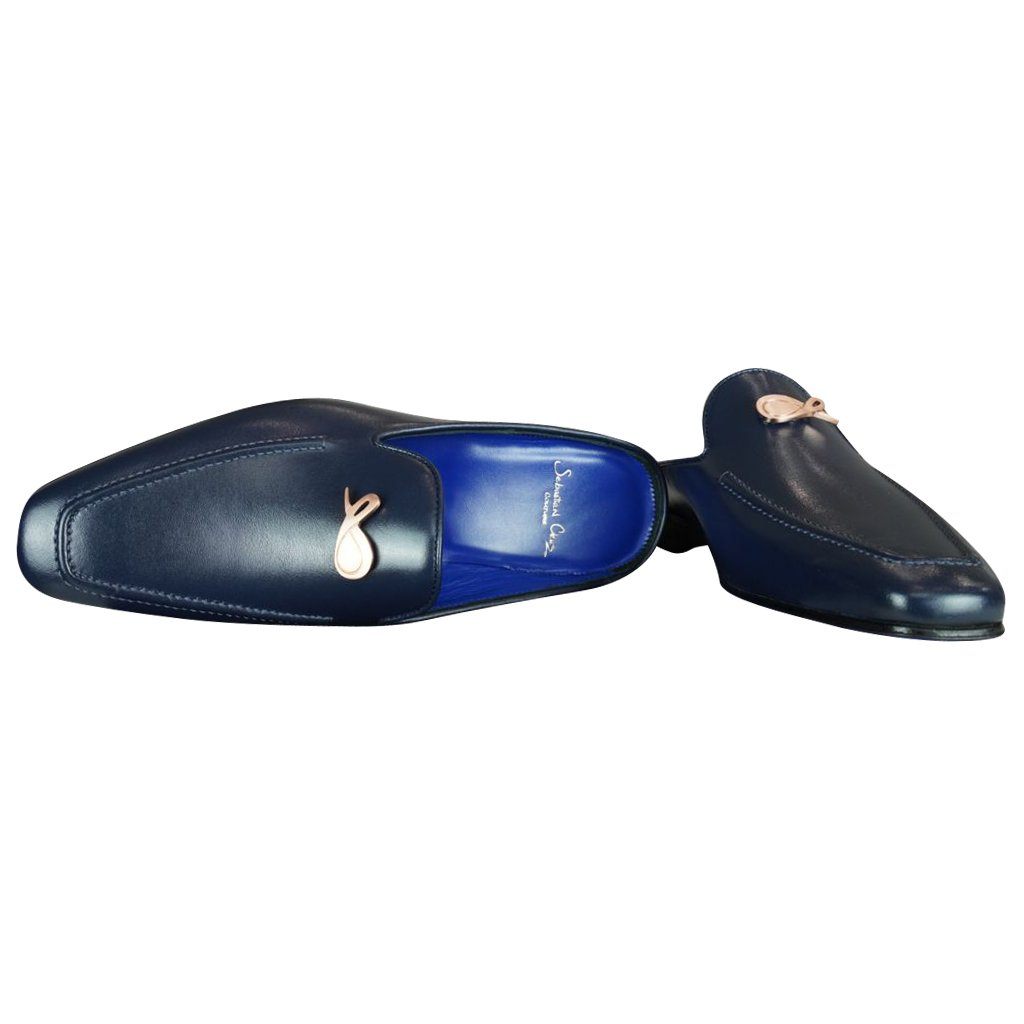 Classica Blu Mezzanotte With Rose Gold Hardware Leather Slipper