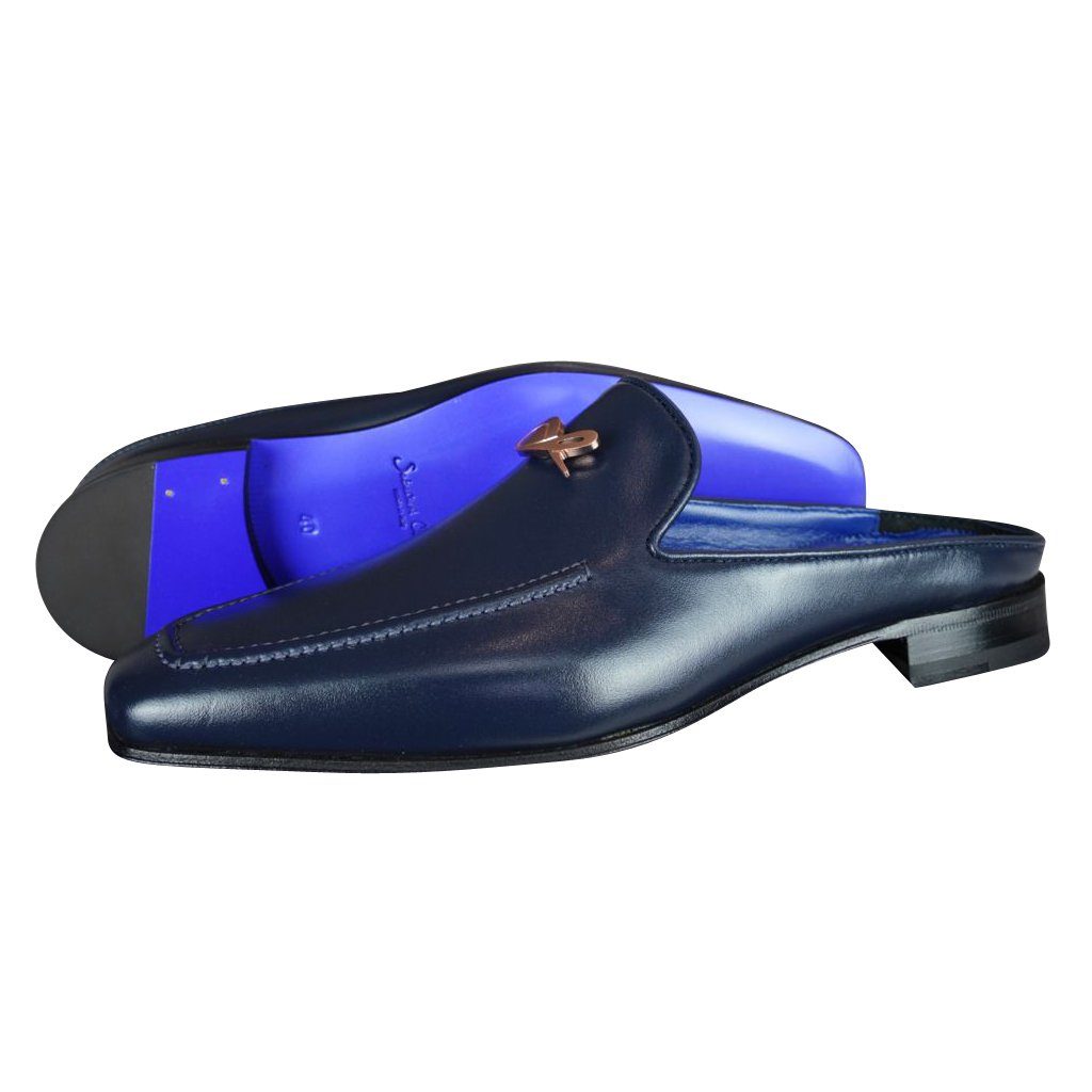 Classica Blu Mezzanotte With Rose Gold Hardware Leather Slipper