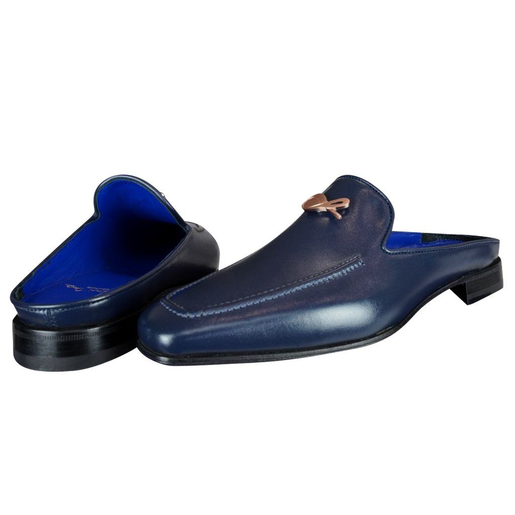 Classica Blu Mezzanotte With Rose Gold Hardware Leather Slipper
