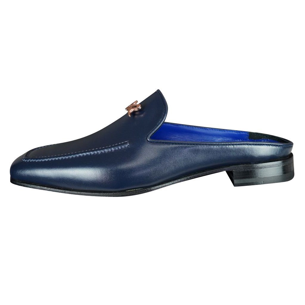 Classica Blu Mezzanotte With Rose Gold Hardware Leather Slipper