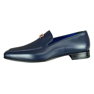Classica Blu Mezzanotte With Rose Gold Hardware Leather Loafer
