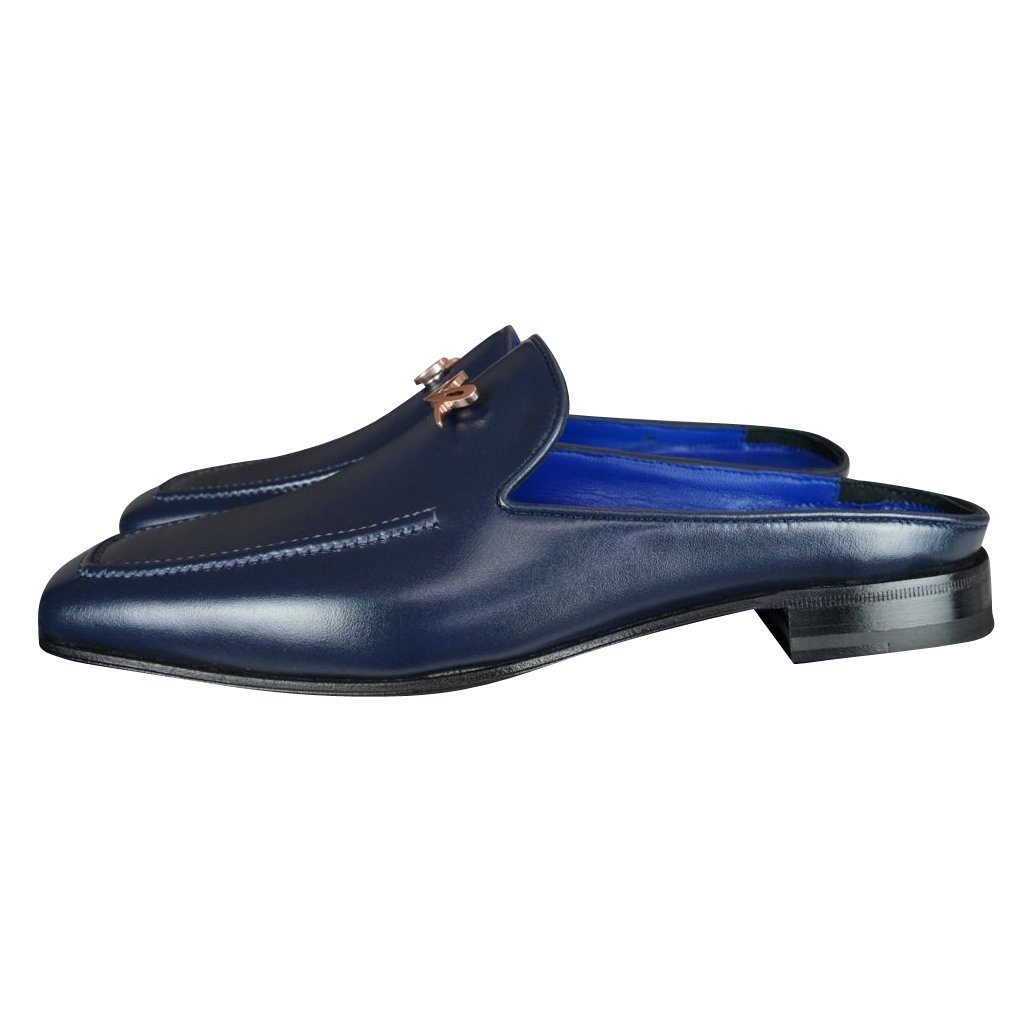 Classica Blu Mezzanotte With Rose Gold Hardware Leather Slipper