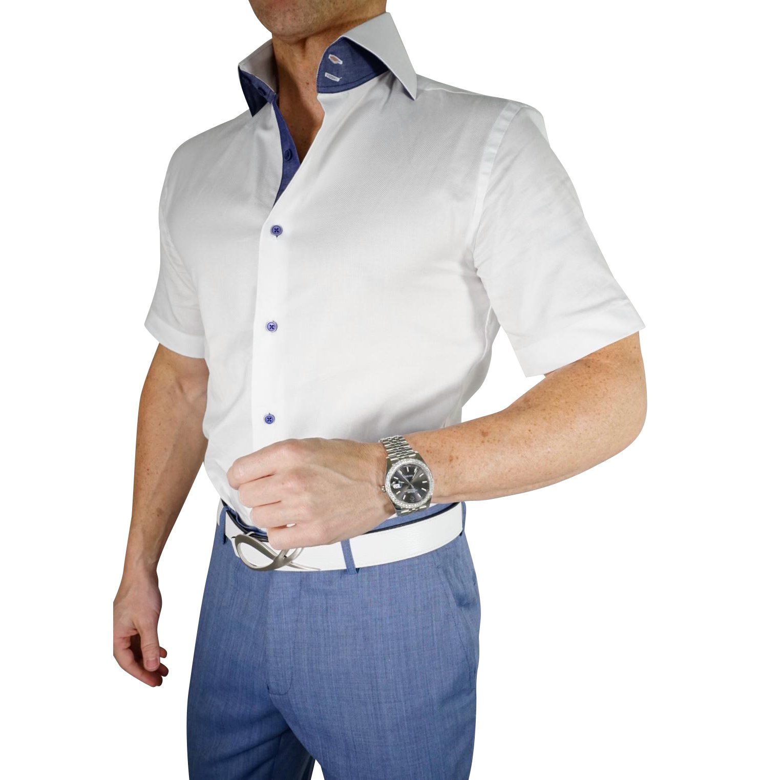 White Denim Weavetex Short Sleeve Shirt
