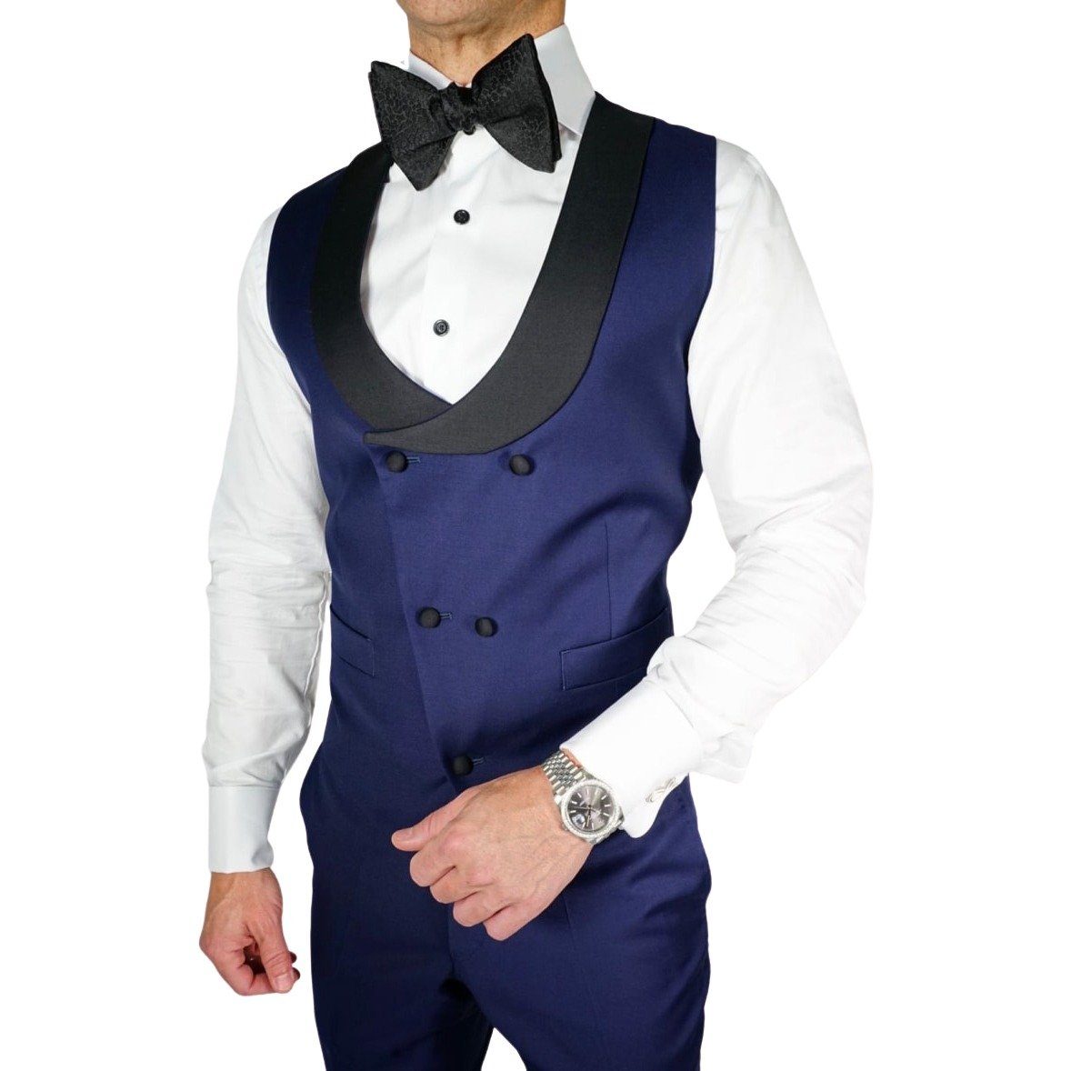 Navy Blue Black Double Breasted Waistcoat
