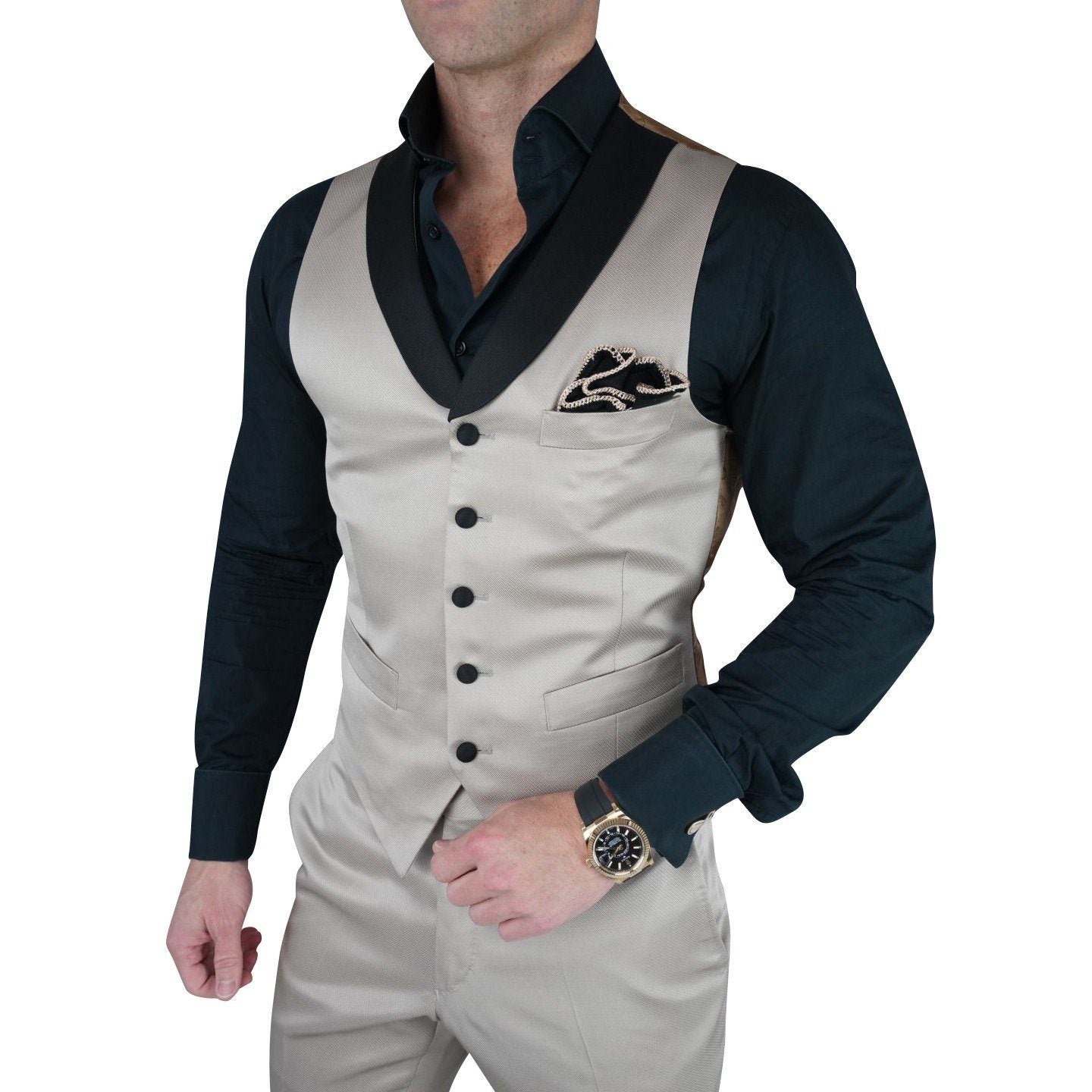 Champagne Oro and Black Lucentezza Ciottoli Waistcoat