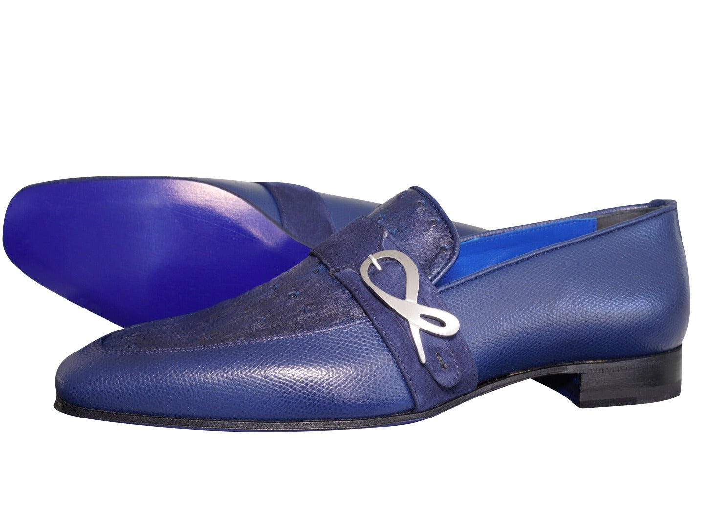 Indigo Ostrich Monk Silver Loafer