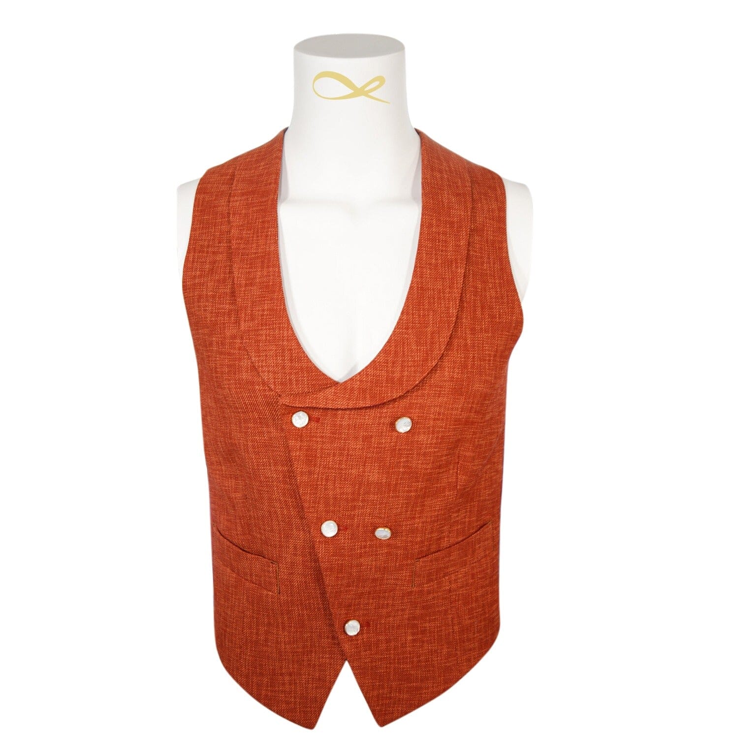Brick Lino Tweed Double Breasted Waistcoat