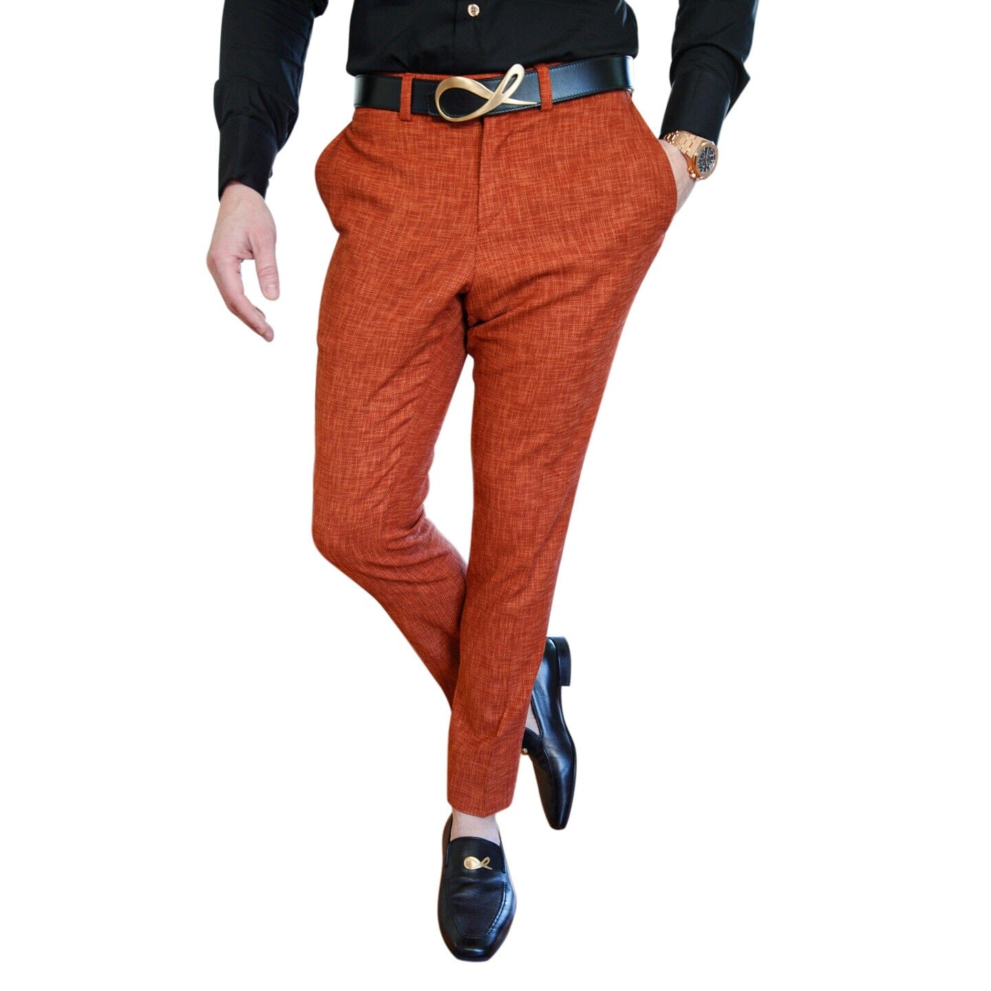 Brick Lino Tweed Trousers