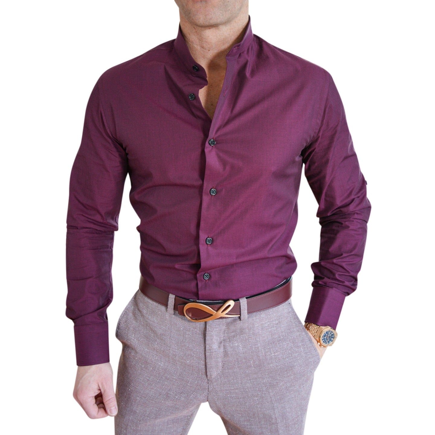 Plum Mandarin Dress Shirt 18 / 32/33 Plum Mandarin Dress Shirt 18 / 32/33