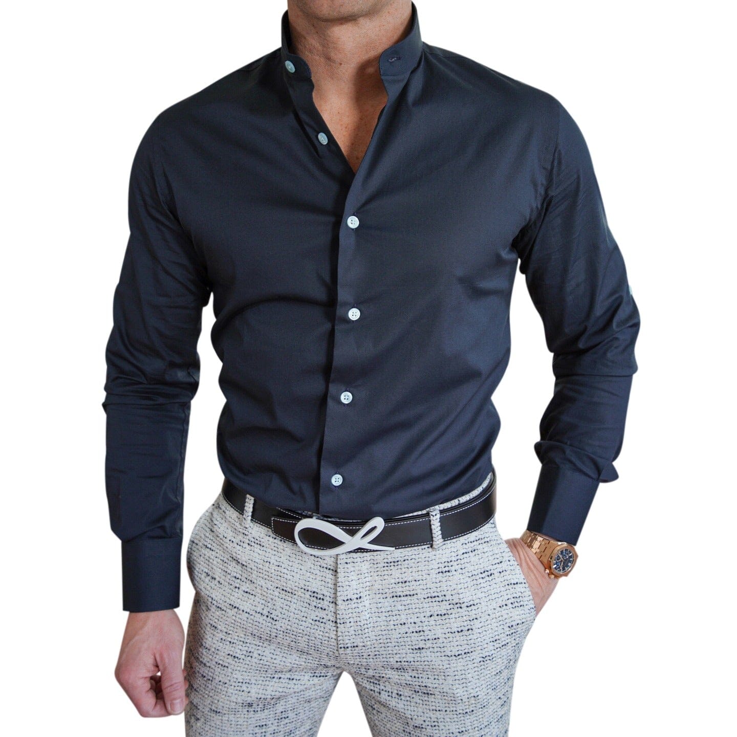 Ash Black Signature Mandarin Dress Shirt 18.5 / 38/39 Ash Black Signature Mandarin Dress Shirt 18.5 / 38/39