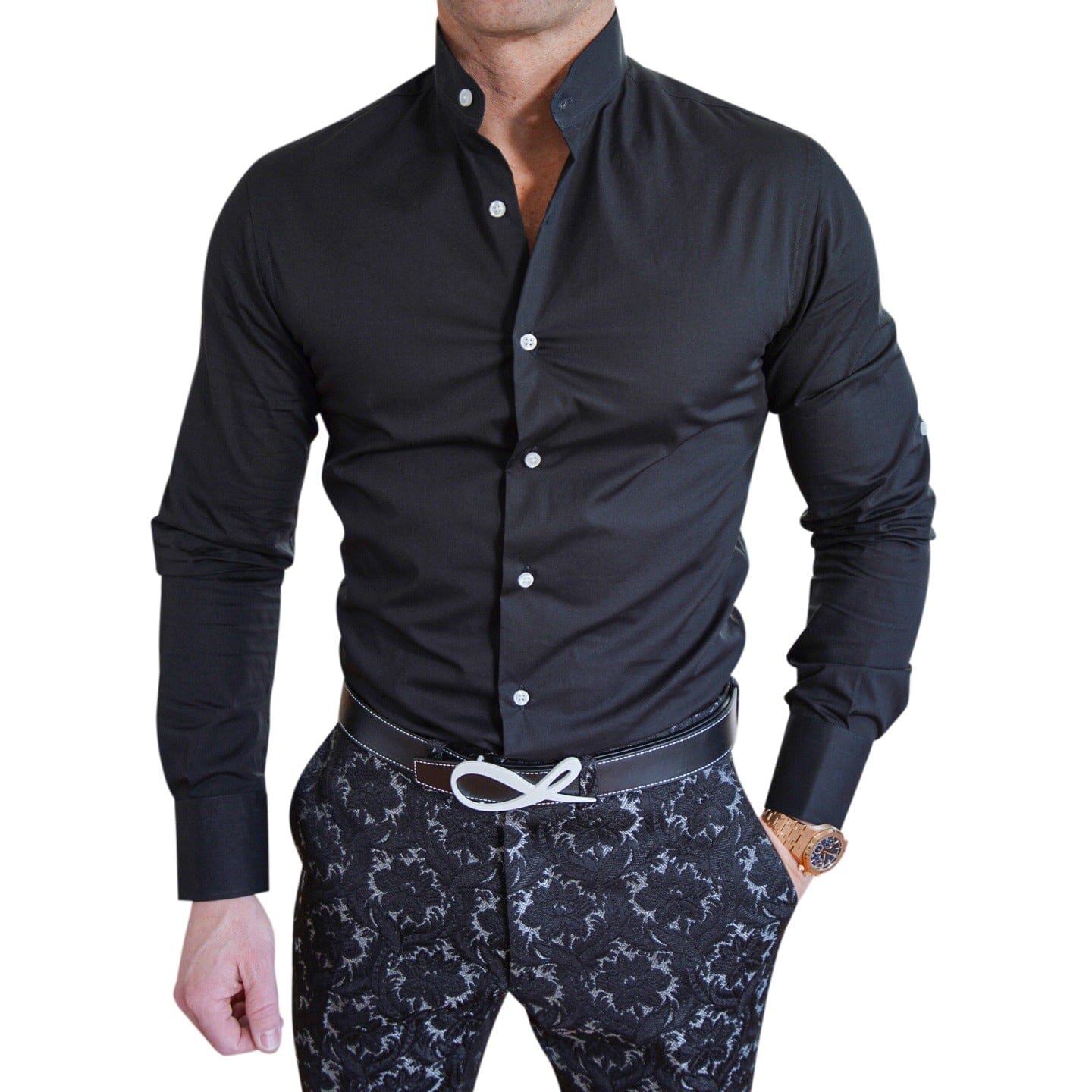 Black Signature Mandarin Dress Shirt