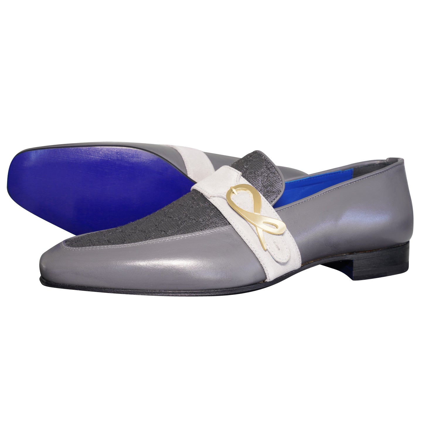 Grigio Logo Monk Strap Loafer With Gold Buckle