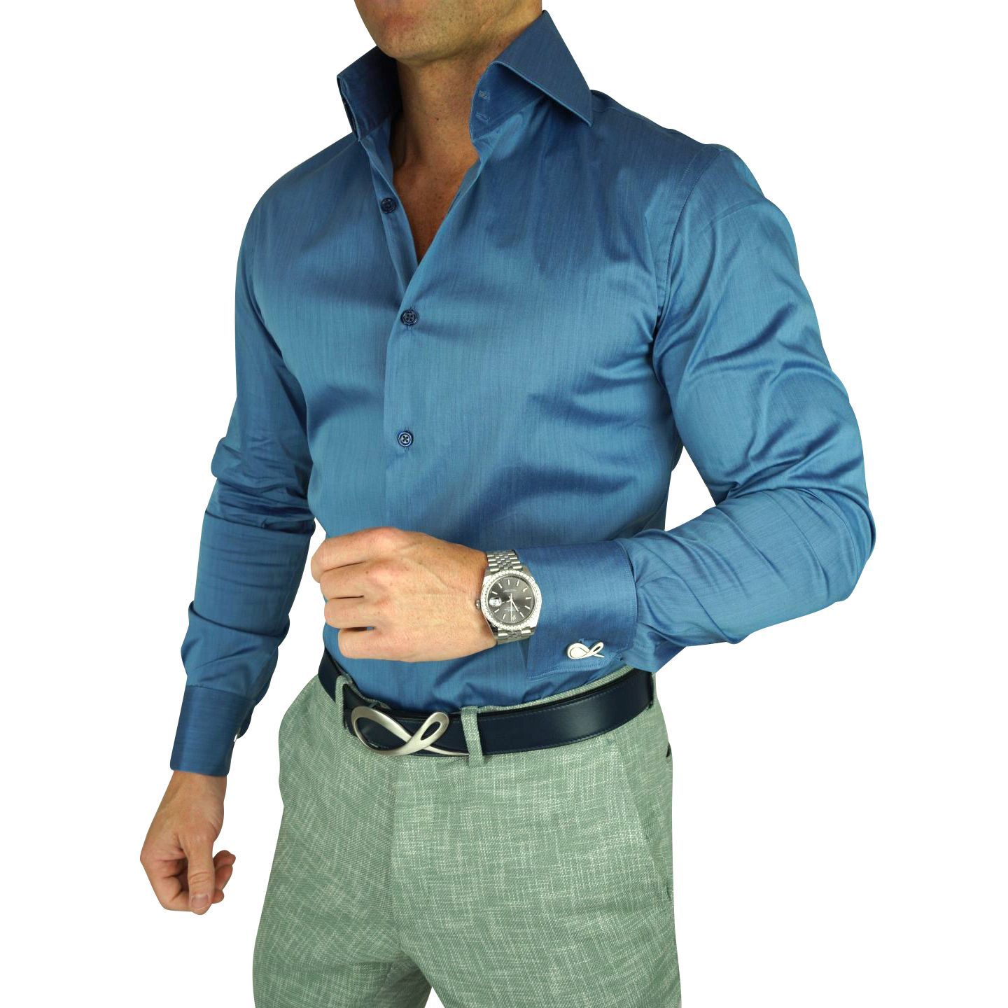 Brushed Steel Blue Dress Shirt