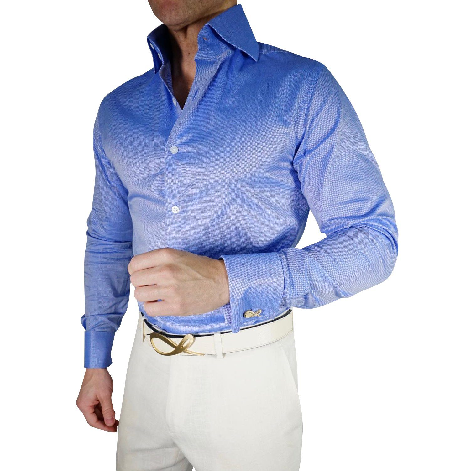 Men's Cobalt Blu Weavetex Dress Shirt @ The Vault in size 18 / 32/33 | Handmade Luxury Tuxedos, Suits, & Dinner Jackets by Sebastian Cruz Couture Men's Cobalt Blu Weavetex Dress Shirt @ The Vault in size 18 / 32/33 | Handmade Luxury Tuxedos, Suits, & Dinner Jackets by Sebastian Cruz Couture